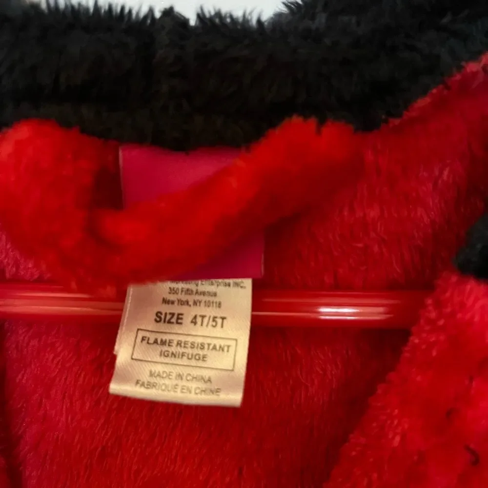 Minnie Mouse red and black bath robe with hood kids girls 4T 5T